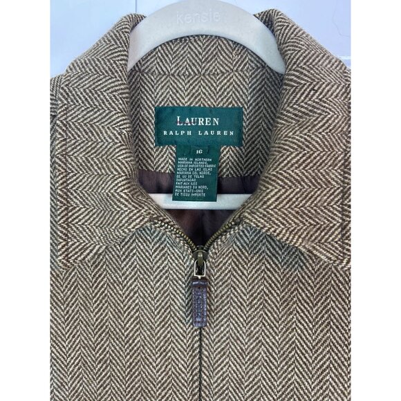Lauren Ralph Lauren Wool Tweed Jacket 16 Brown Herringbone Full Zip Old Money - Picture 5 of 12